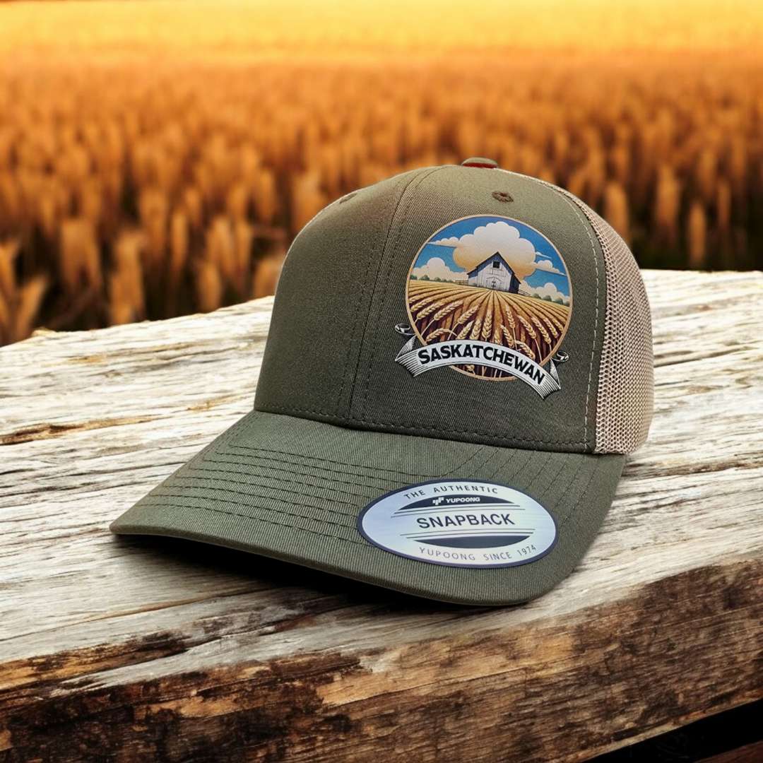 Custom hat printing Saskatoon with full-colour logos and leather patches.